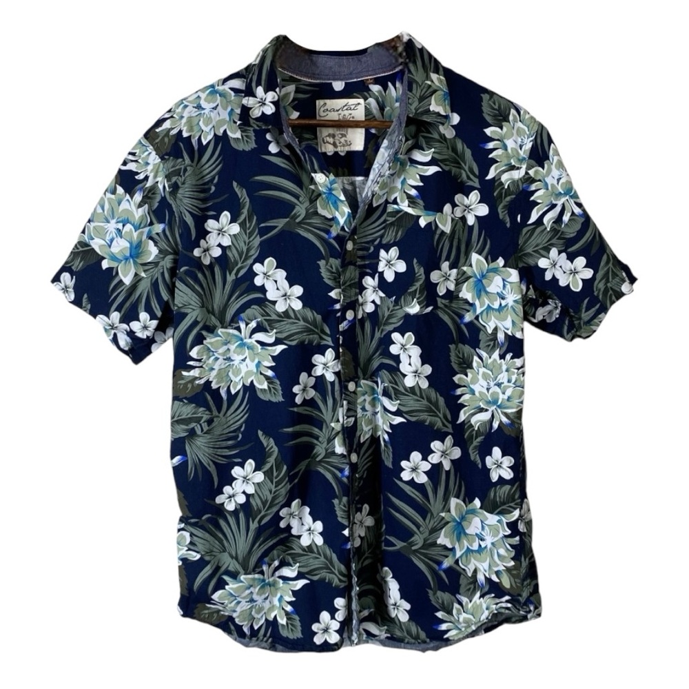 4/$45 COASTAL Navy Blue Floral Short Sleeve Hawaiian Shirt size Large